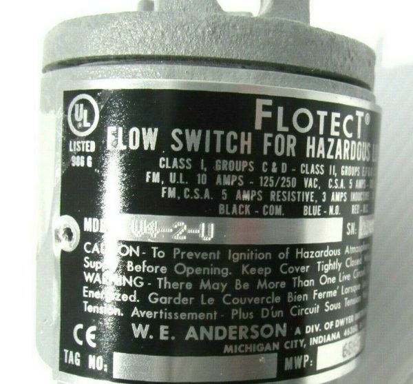 NEW W.E. ANDERSON FLOTECT V4-2-U FLOWSWITCH V42U - Image 3