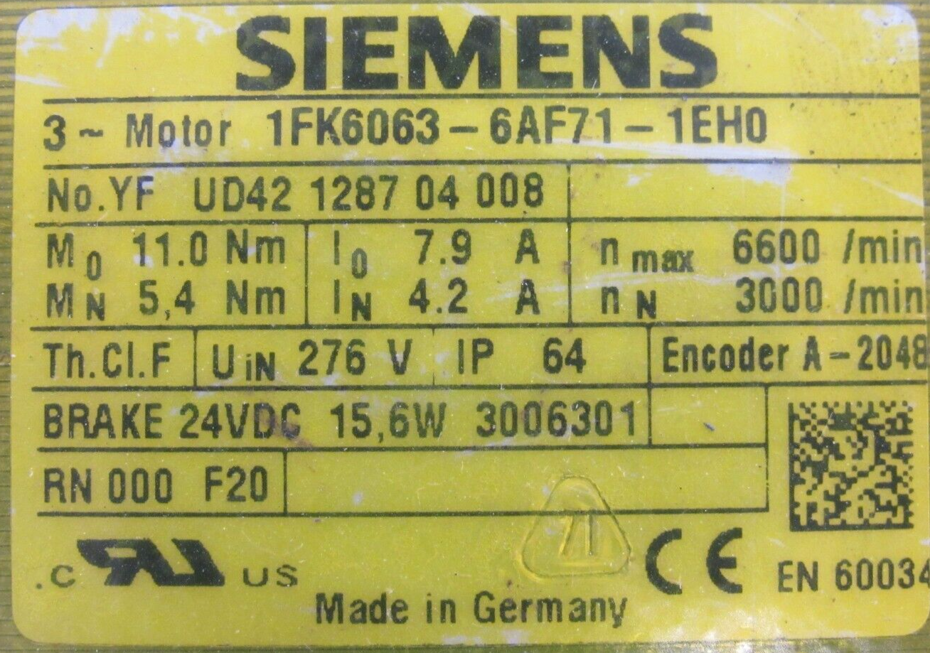 REFURBISHED SIEMENS 1FK6063-6AF71-1EH0 SYNCHRONOUS SERVO MOTOR 1FK60636AF711EH0 - Image 4