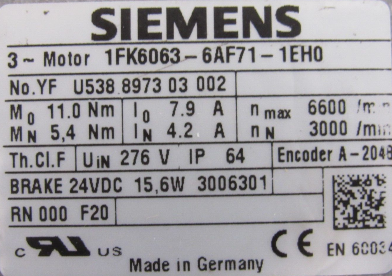 REFURBISHED SIEMENS 1FK6063-6AF71-1EH0 SYNCHRONOUS SERVO MOTOR 1FK60636AF711EH0 - Image 5