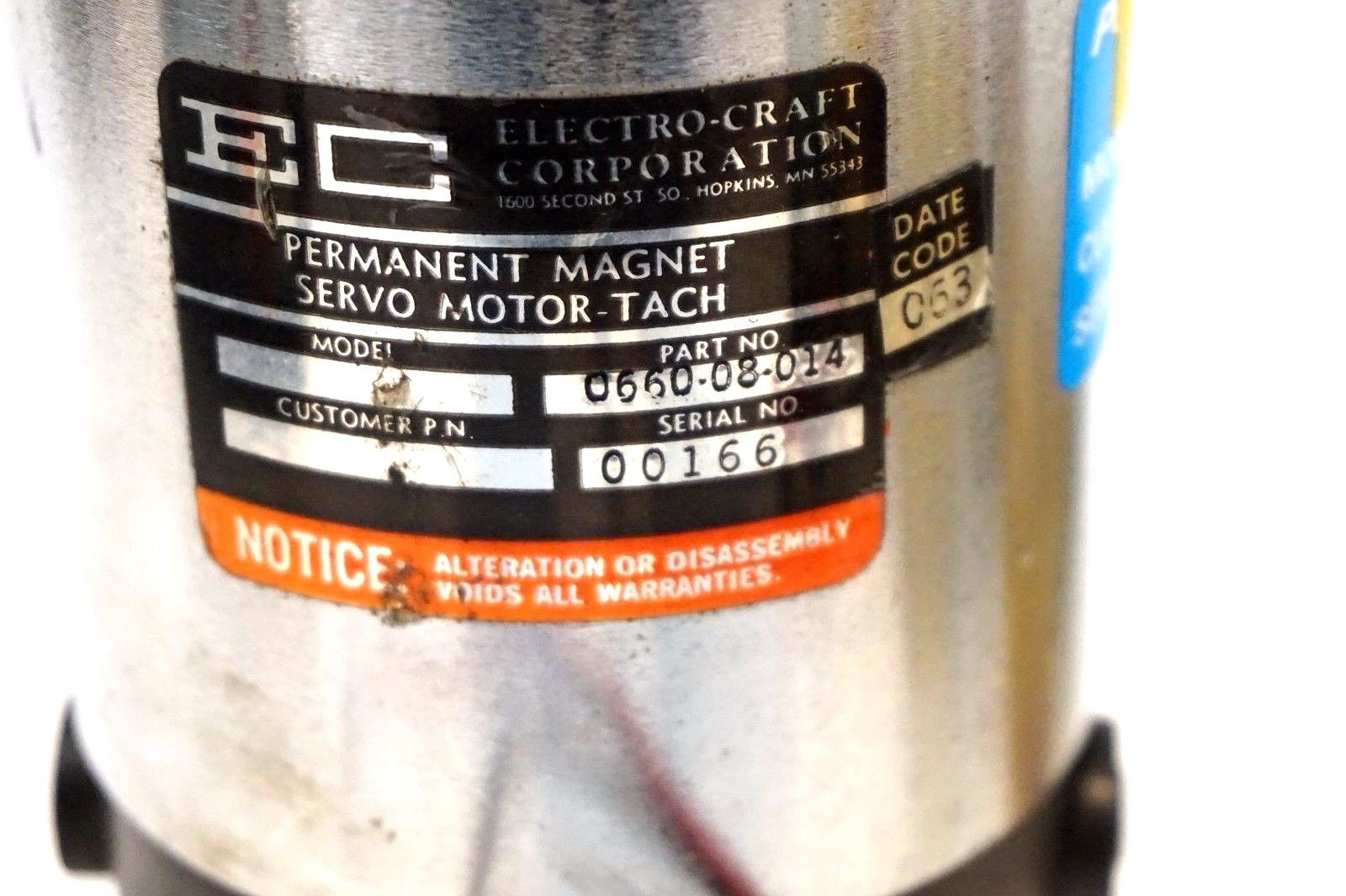 ELECTRO-CRAFT CORP. 0660-08-014 PERMANENT MAGNET SERVO MOTOR 066008014 - Image 3