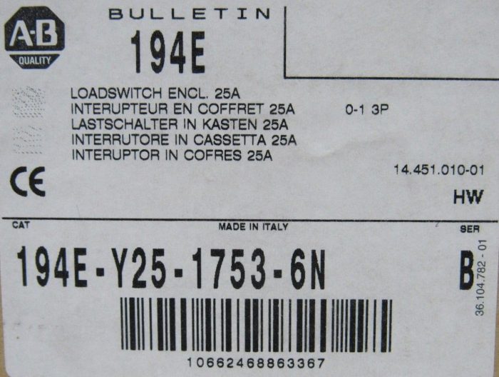 NEW ALLEN BRADLEY 194E-Y25-1753-6N LOAD SWITCH SER B 194EY2517536N - Image 5