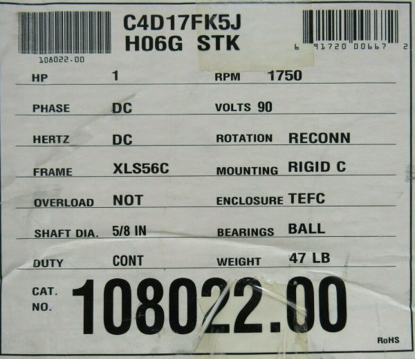 NEW LEESON 108022.00 MOTOR 1HP 90VDC 1750 RPM 5/8" SHAFT DIA. C4D17FK5J - Image 5
