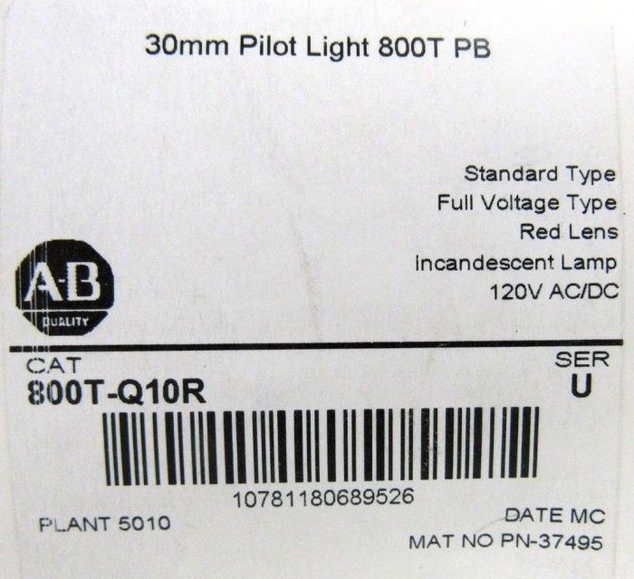 NEW ALLEN BRADLEY 800T-Q10R PILOT LIGHT SER U 800TQ10R - Image 4