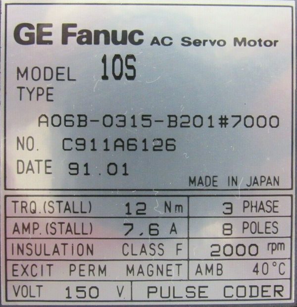 NEW GE FANUC A06B-0315-B201#7000 SERVO MOTOR A06B0315B2017000 - Image 4