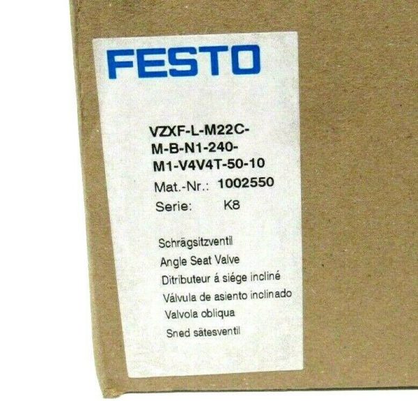 NEW SEALED FESTO VZXF-L-M22C-M-B-N1-240-M1-V4V4T-50-10 ANGLE SEAT VALVE 1002550 - Image 3
