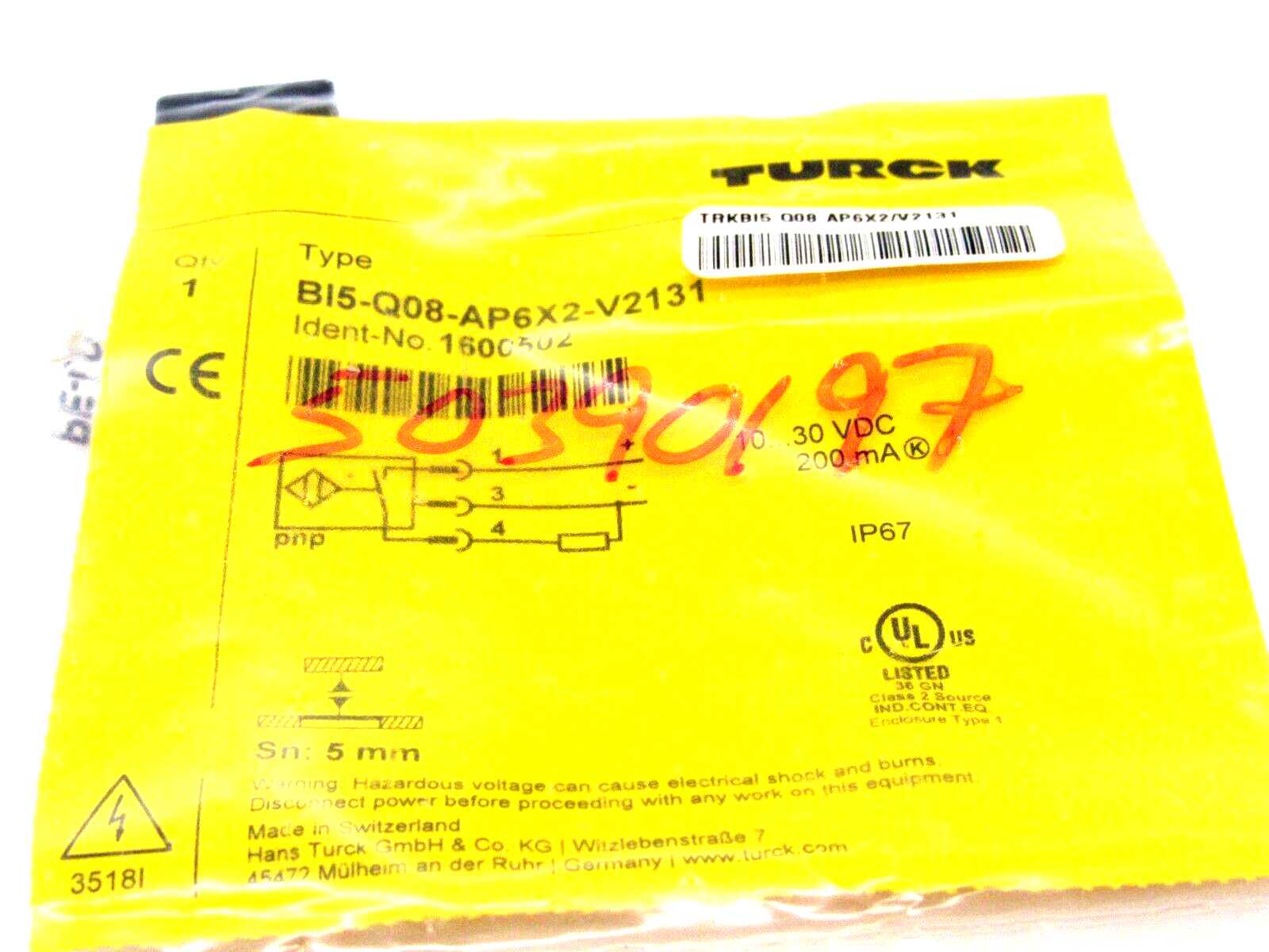 NEW TURCK BI5-Q08-AP6X2-V2131 SENSOR 1600502 BI5Q08AP6X2V2131 - Image 3