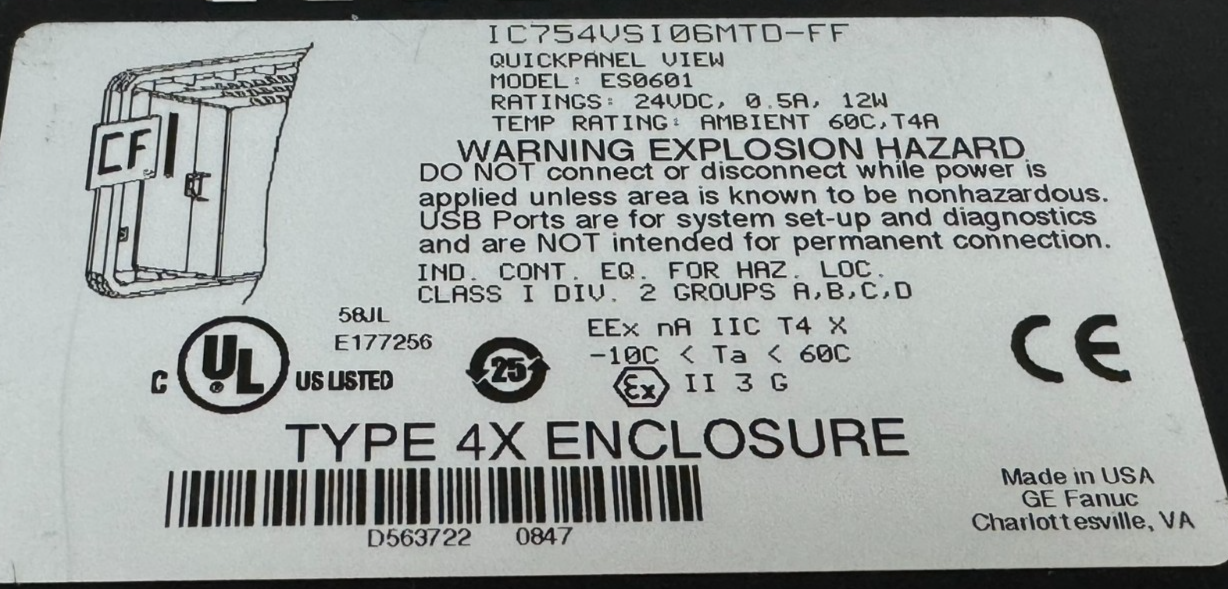 USED GE FANUC IC754VSI06MTD-FF QUICKPANEL ES0601 5.7" 24VDC 12W IC754VSI06MTD - Image 6