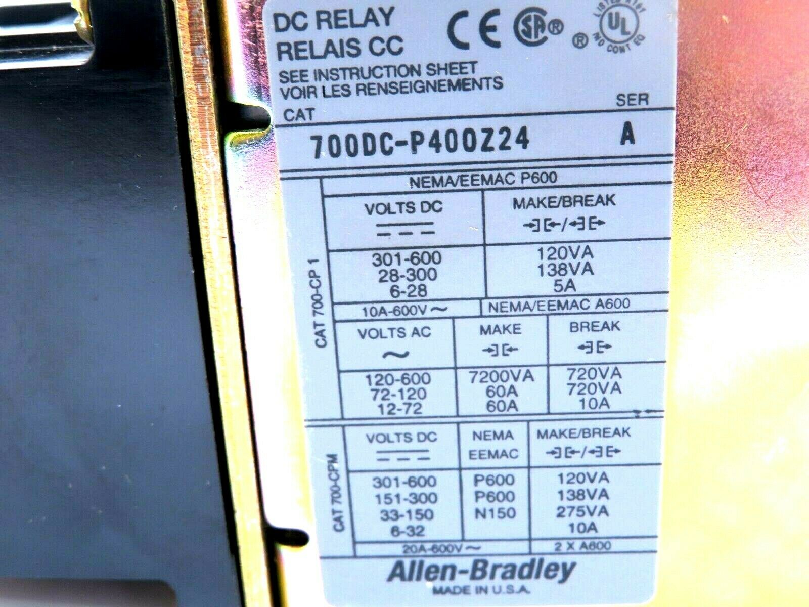 NEW ALLEN BRADLEY 700DC-P400Z24 CONTROL RELAY SERIES A 700DCP400Z24 - Image 4