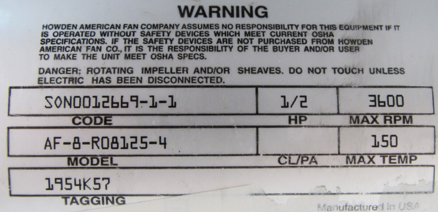 NEW AMERICAN FAN AF-8-R08125-4 BLOWER 1/2HP 208-230/460V 4"x4" AF8R081254 - Image 5