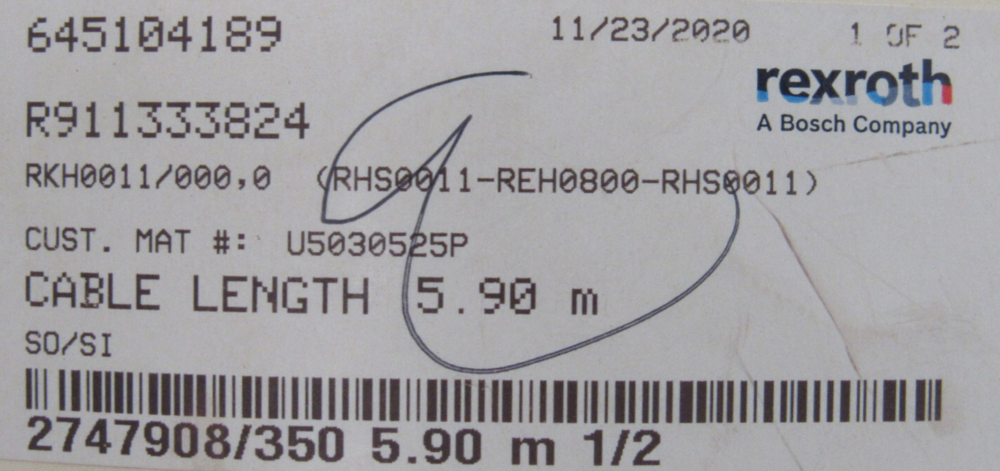 NEW REXROTH R911333824 CABLE RKH0011 5.90M - Image 4