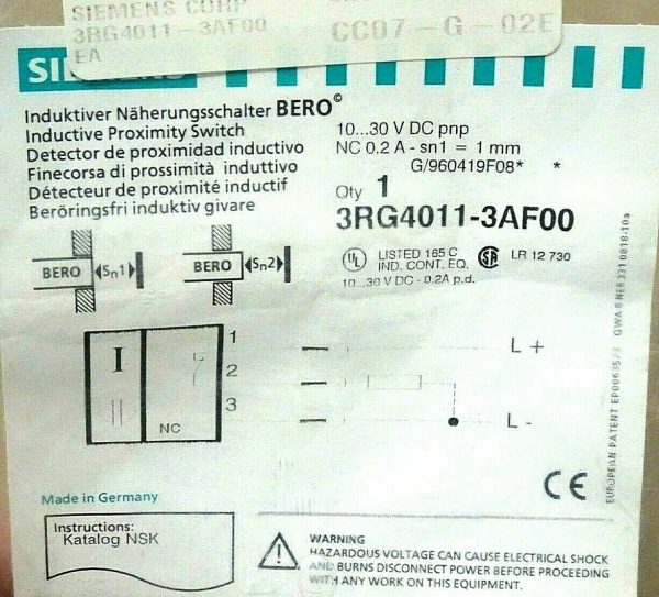 NEW SIEMENS 3RG4011-3AF00 PROXIMITY SWITCH 3RG40113AF00 - Image 3