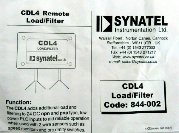 NEW SYNATEL 844-002 CDL4 REMOTE LOAD FILTER 844002 - Image 4