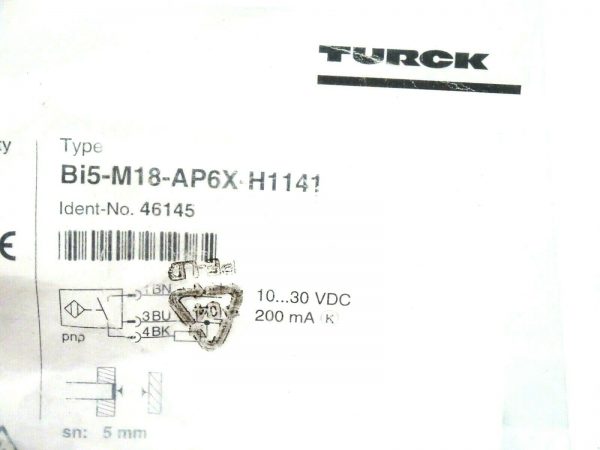 NEW TURCK BI5-M18-AP6X-H1141 INDUCTIVE SENSOR 46145 BI5M18AP6XH1141 - Image 3