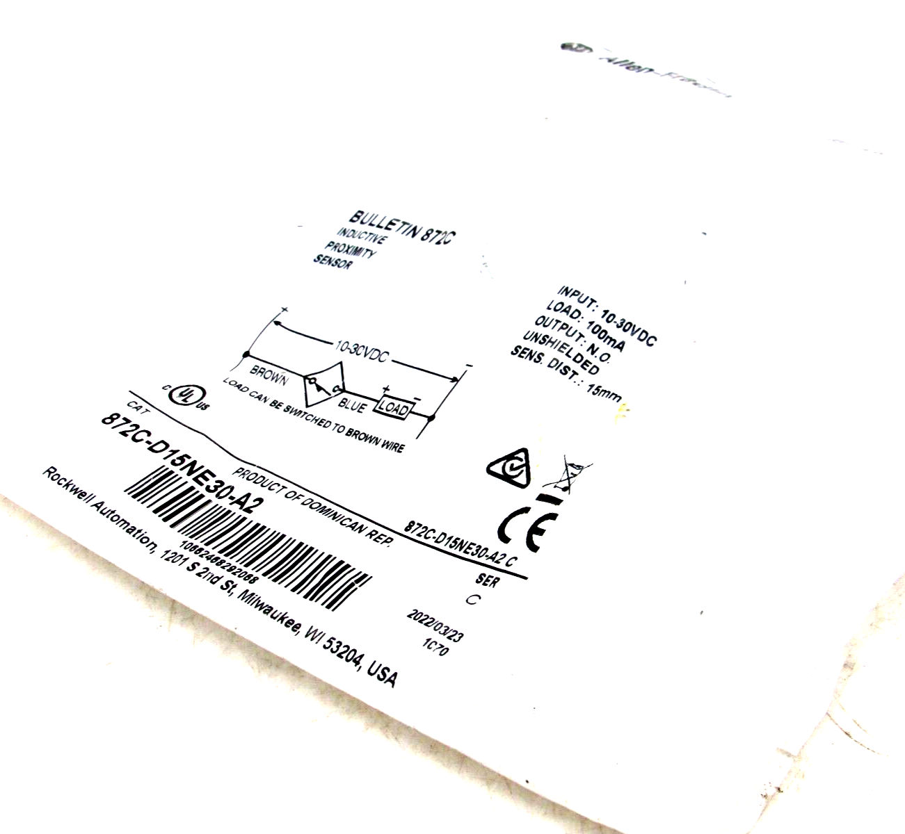 Capteur De Proximité (interrupteur) 872C-D15NE30-A2 - 1 Pièce Neuve, Pour Automatisme Industriel