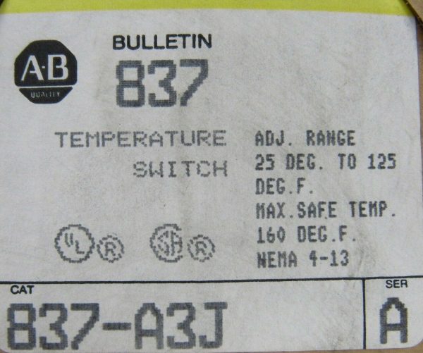 NEW ALLEN BRADLEY 837-A3J SER A TEMPERATURE SWITCH 837A3J - Image 4