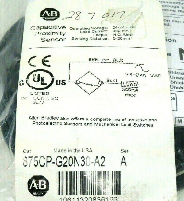 NEW ALLEN BRADLEY 875CP-G20N30-A2 PROXIMITY SENSOR SER.A 875CPG20N30A2 - Image 4