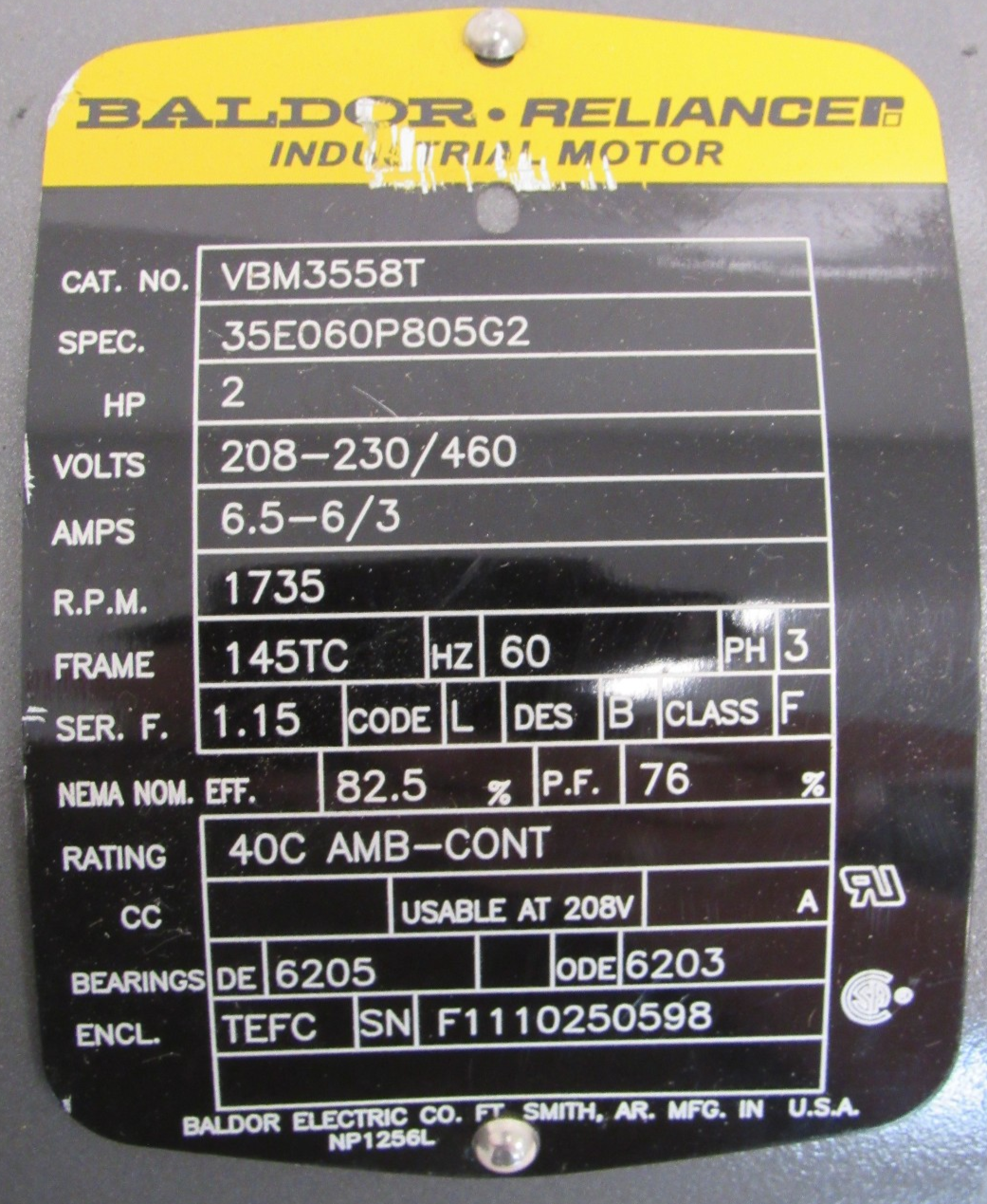 NEW BALDOR VBM3558T BRAKE MOTOR 2HP 208-230/460V 1735RPM 7/8" DIA. - Image 5