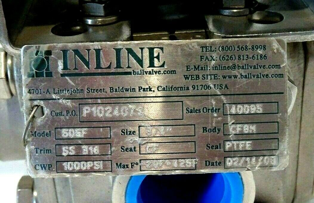 NEW INLINE AP-DA-75-B-N ACTUATOR P1024487 W/ BALL VALVE MODEL 505F ...