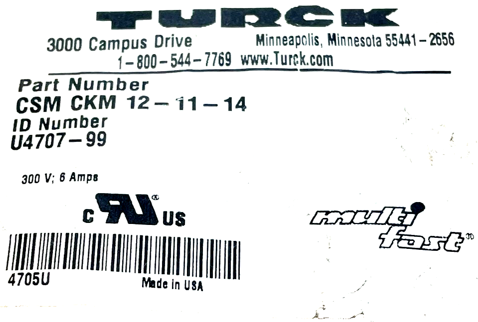 NEW TURCK CSM CKM 12-11-14 MOLDED CORDSET U4707-99 CSMCKM121114 - Image 4