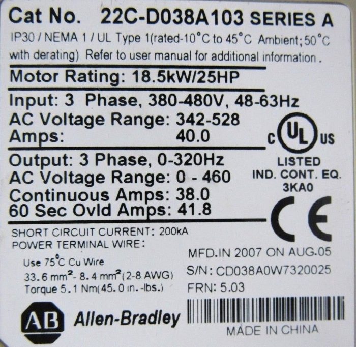 NEW ALLEN BRADLEY 22C-D038A103 POWERFLEX 400 DRIVE SERIES A 22CD038A103 25HP - Image 7