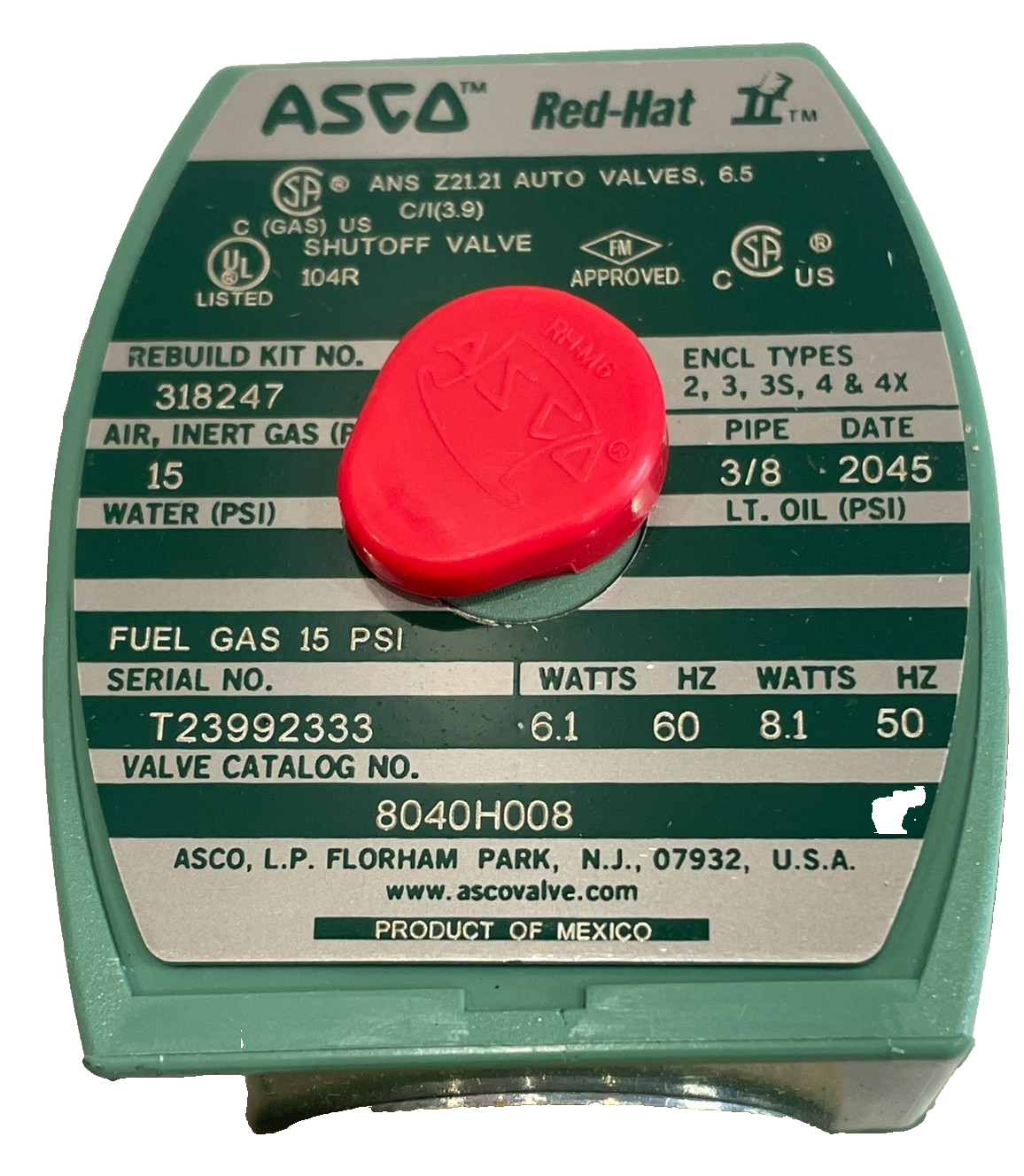 NEW ASCO 8040H008 SOLENOID VALVE 120/60,110/50 - SB Industrial Supply, Inc.