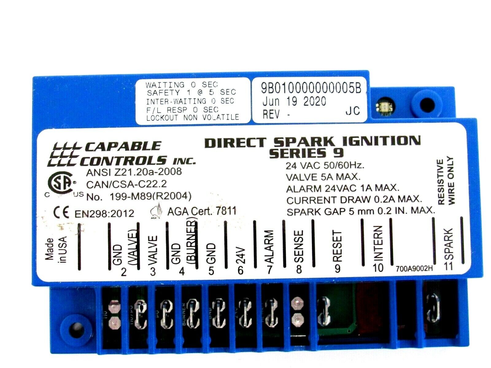 NEW CAPABLE CONTROLS 407598 DIRECT SPARK IGNITION MODULE 199-M89 CAN/CSA-C22.2 - Image 3