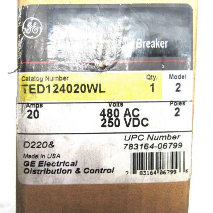 NEW GENERAL ELECTRIC TED124020WL CIRCUIT BREAKER