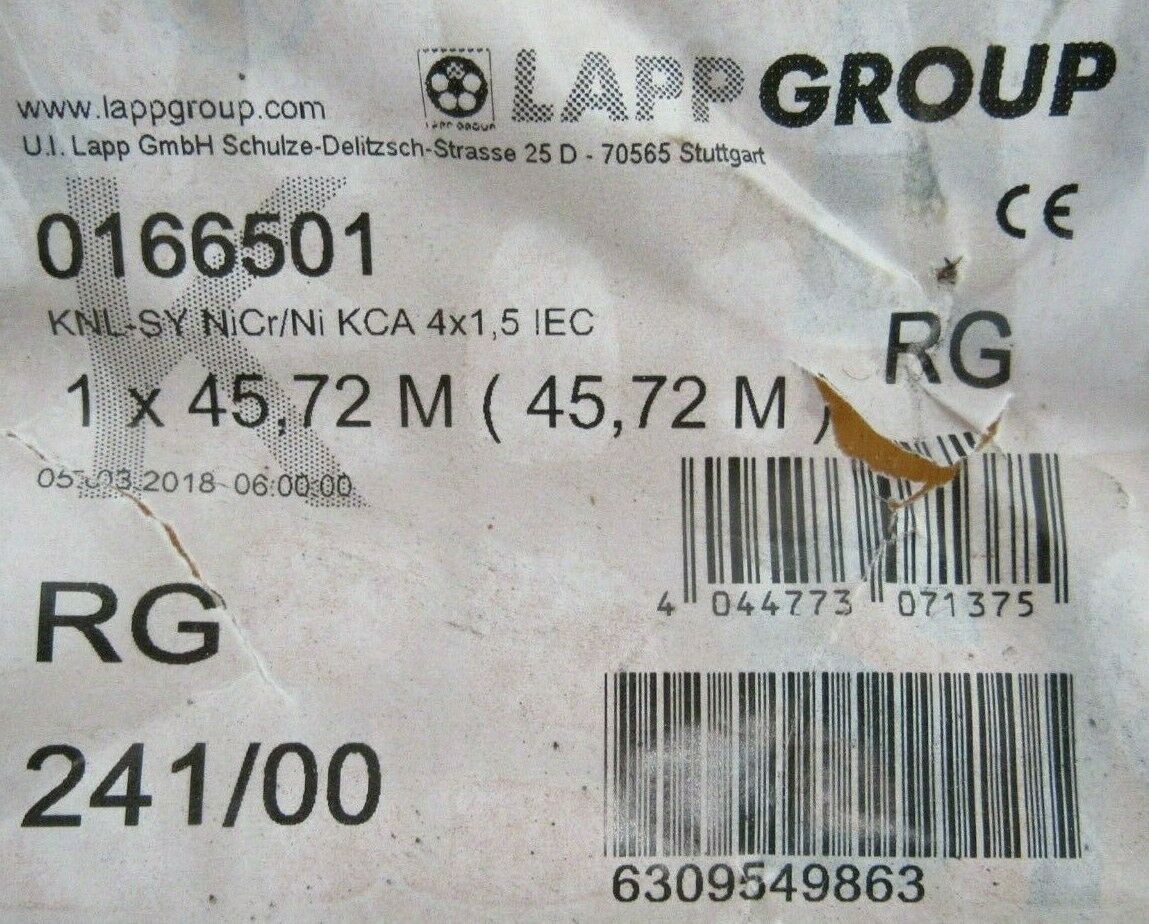 NEW LAPP GROUP 0166501 THERMOCOUPLE CABLE 150FT NiCr/Ni IEC-KCA 4 x 1.5 - Image 5
