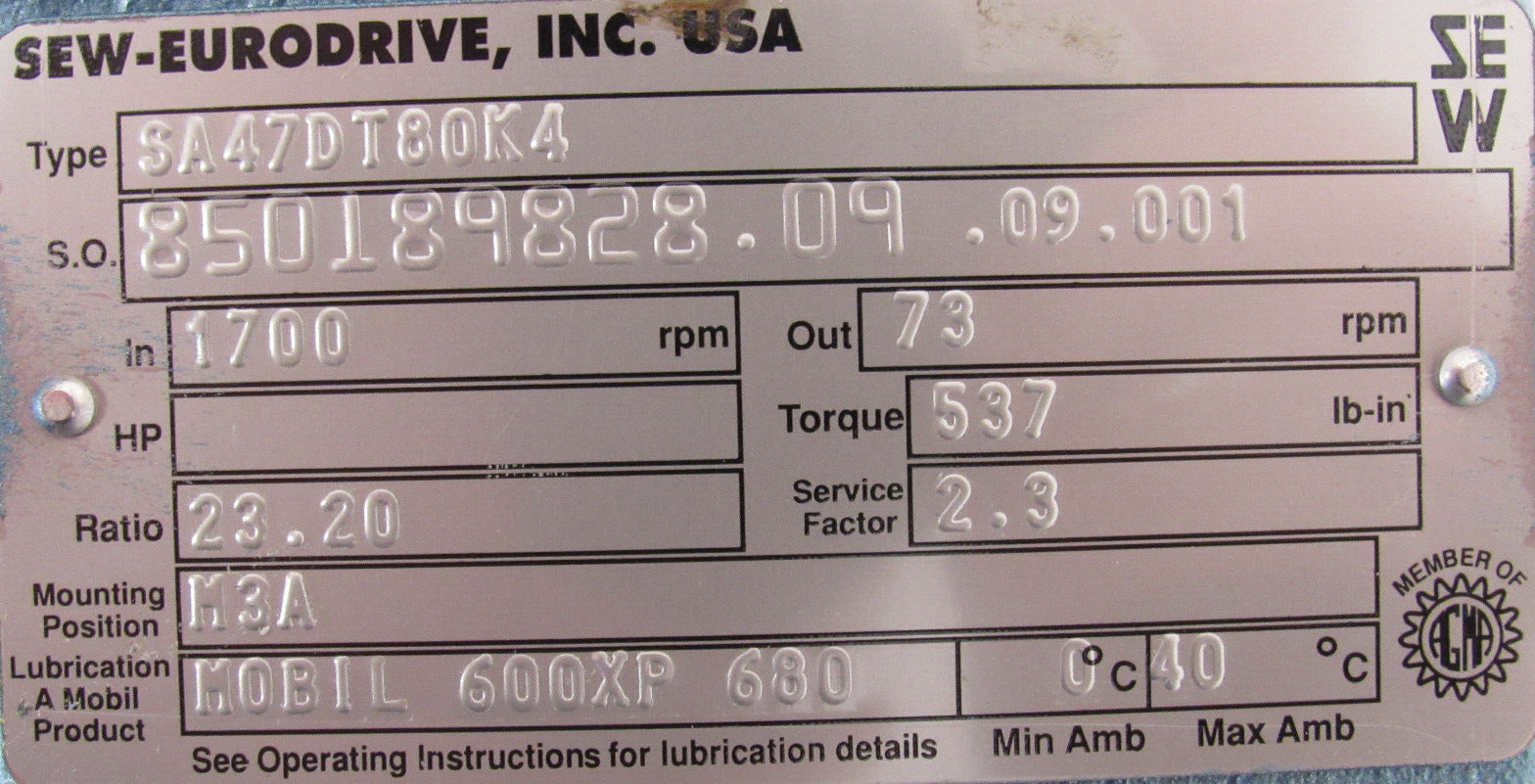 NEW SEW EURODRIVE DFT80K4 GEARMOTOR 13.39:1 SA47DT80K4 - Image 5