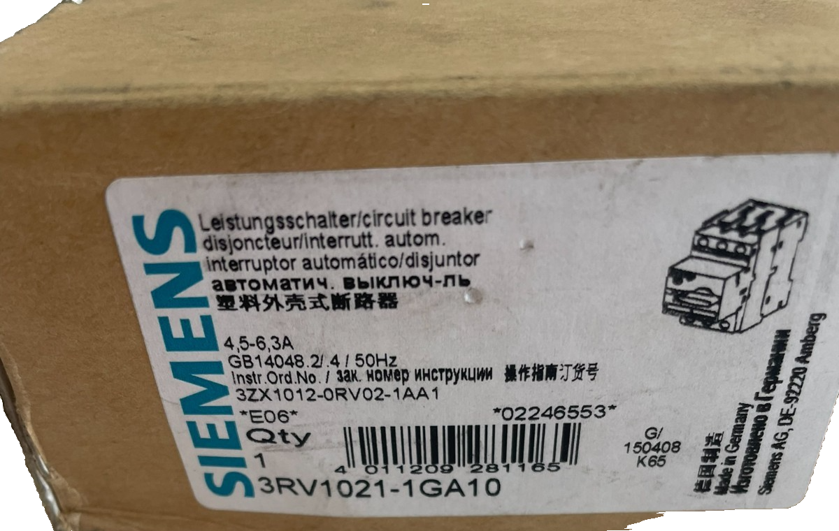 Siemens 3RV10211HA10 | 3RV1021-1HA10, Leistungsschalter, S0, Motorschutz, Class 10, A-ausl. 5,5-8A, N-ausl. 104A | Leistungsschalter für Motorschutz | Leistungsschalter | Industriekomponenten | Germany Siemens 3RV10211HA10 | 3RV1021-1HA10, Leistungsschalter, S0, Motorschutz, Class 10, A-ausl. 5,5-8A, N-ausl. 104A | Leistungsschalter für Motorschutz | Leistungsschalter | Industriekomponenten | Germany