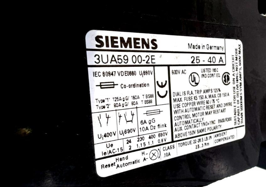 NEW SIEMENS 3UA59 00-2E OVERLOAD RELAY 25-40AMP 3UA59002E - Image 4
