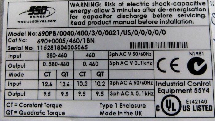 USED PARKER 690+0005/460/1BN DRIVE 690PB/0040/400/3/0/0021/US/0/0/0/0/0 - Image 6