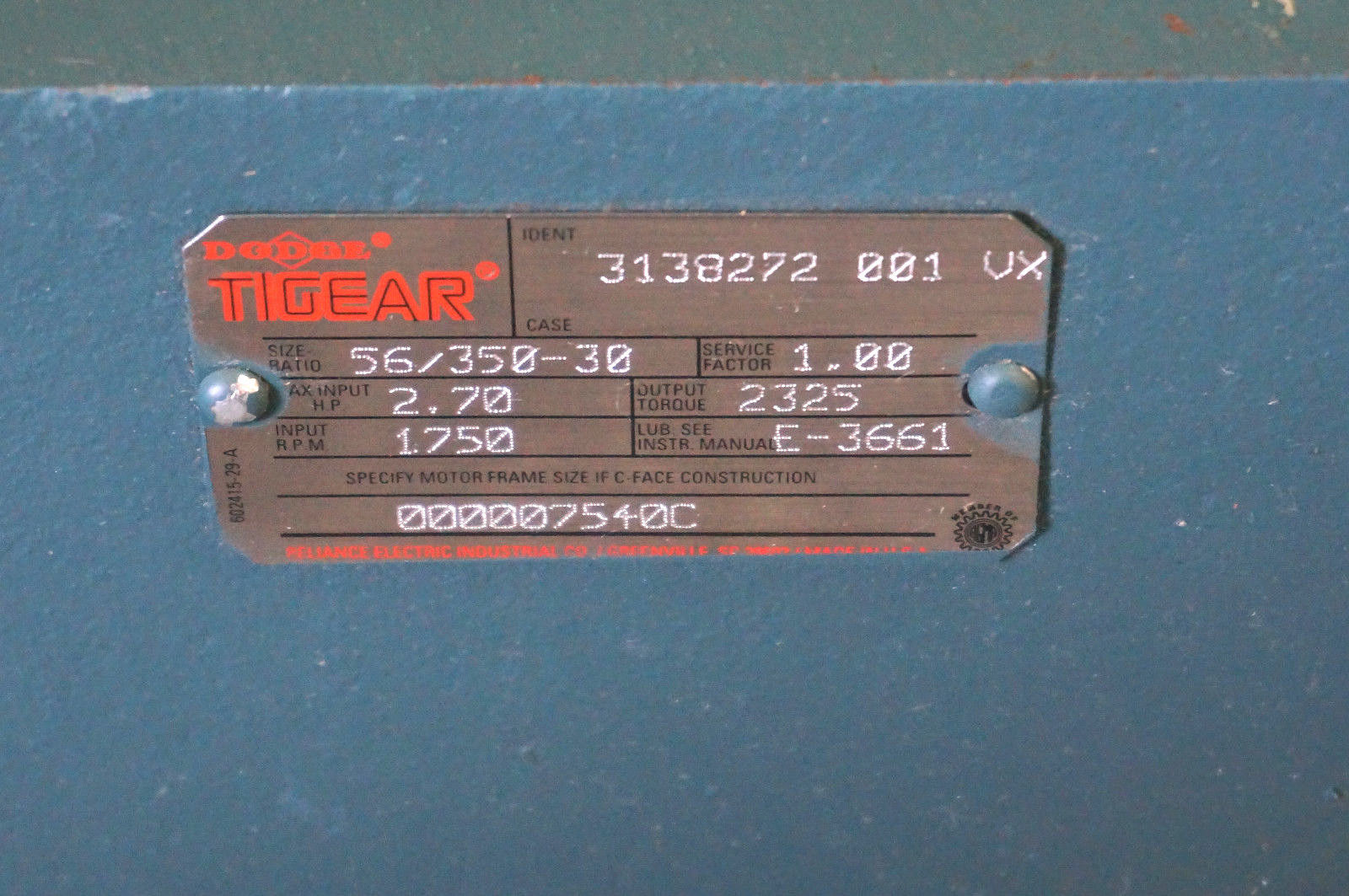 NEW DODGE 3138272-001-VX TIGEAR GEAR REDUCER 56/350-30 1750 R.P.M. - Image 4