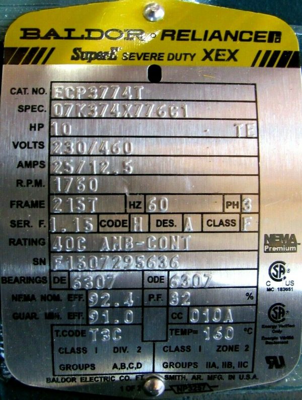 NEW BALDOR ECP3774T MOTOR 10HP 230/460V 1760 RPM 215T 07K374X776G1 - Image 5