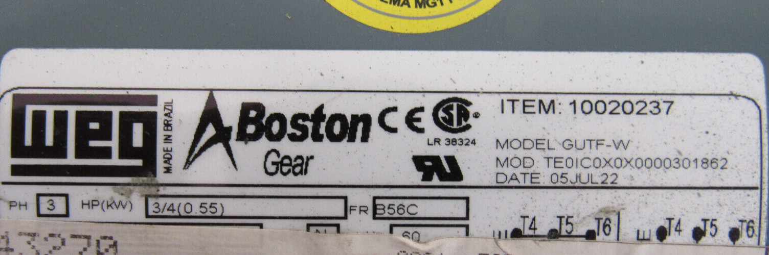 NEW BOSTON GEAR F721-20K-B5-G-GUTF-W-HK GEARMOTOR 20:1 3/4HP GUTF-W - Image 5