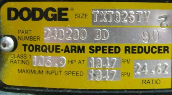 NEW DODGE TXT8 SHAFT MOUNT GEAR REDUCER 24.62:1 248280 BD TXT825TV - Image 6