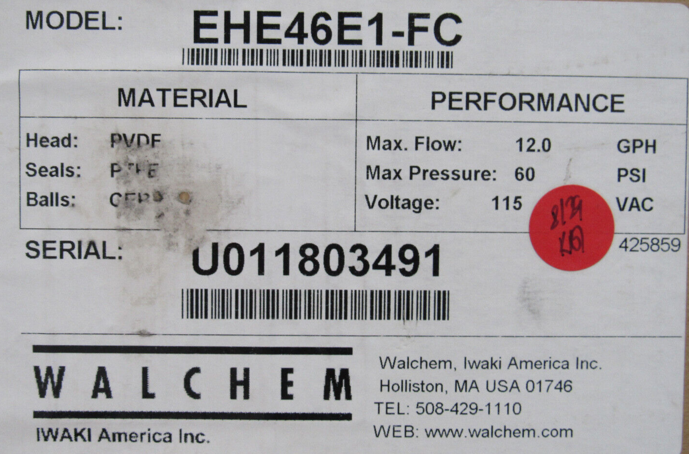 NEW IWAKI EHE46E1-FC METERING PUMP 12GPH EHE46E1FC - Image 6