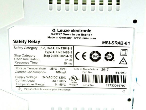 NEW LEUZE ELECTRONIC MSI -SR4B-01 SAFETY RELAY MSISR4B01 - Image 3