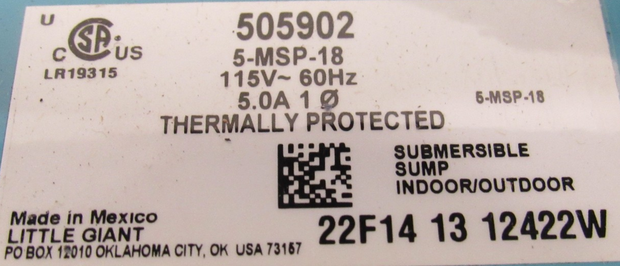 NEW LITTLE GIANT 505902 SUBMERSIBLE PUMP 2P352 - Image 5