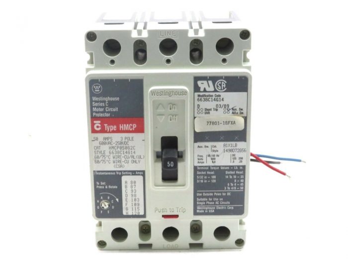 NEW WESTINGHOUSE HMCP MOTOR CIRCUIT PROTECTOR SERIES C 50A 600V 250VDC - Image 3