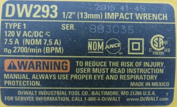 NEW DEWALT DW293 ELECTRIC IMPACT 1/2" WITH HOG RING RETAINER - Image 4