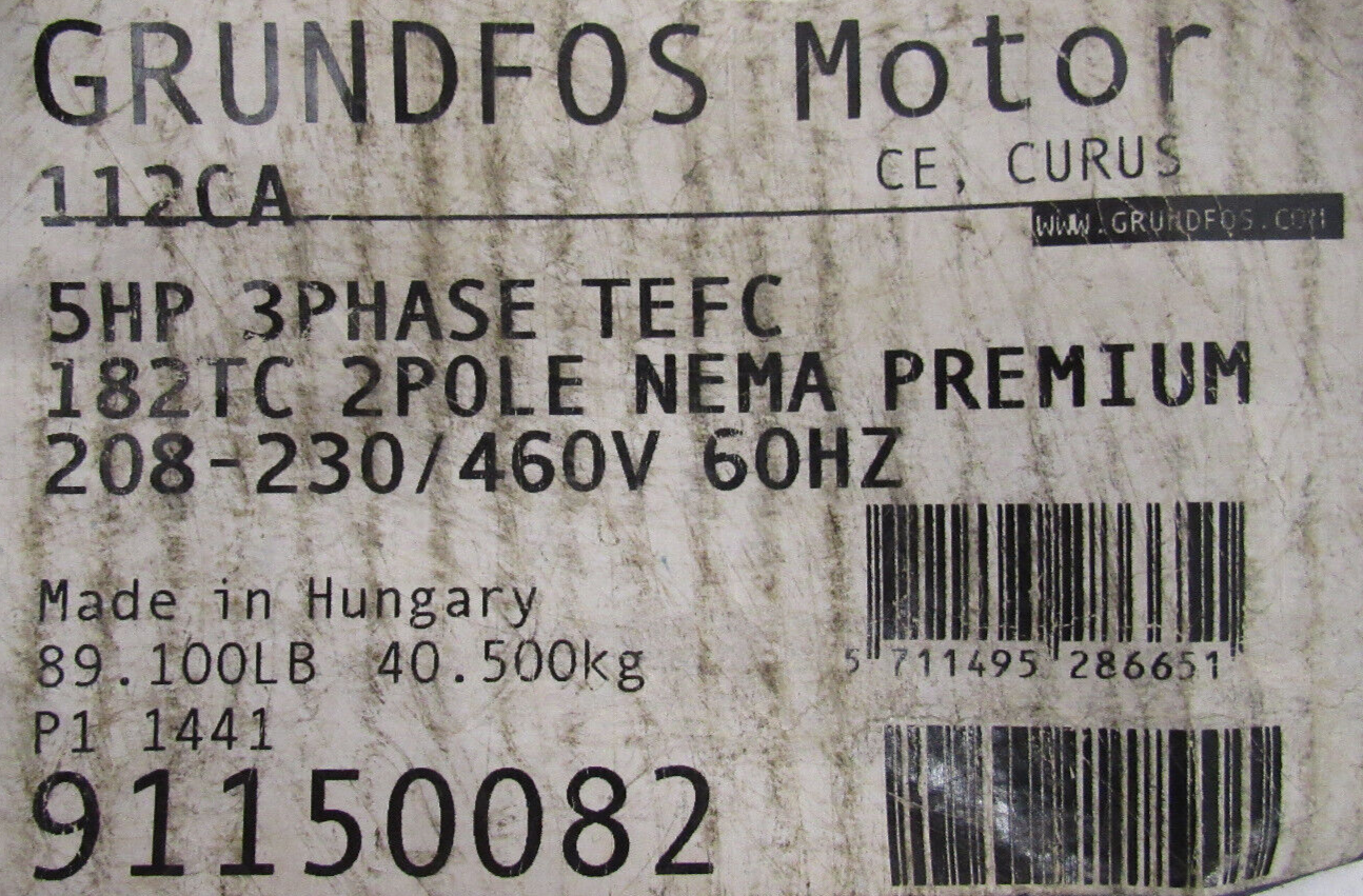 NEW GRUNDFOS ML112CA-2-182TC-H3 PUMP MOTOR 5HP 208-230/460V ML112CA2182TCH3 - Image 6
