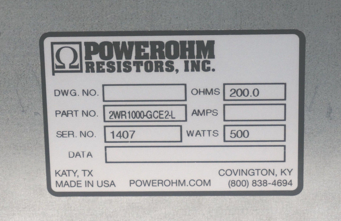 NEW POWEROHM RESISTORS INC. 2WR1000-GCE2-L RESISTOR ASSEMBLY 2WR1000GCE2L - Image 5