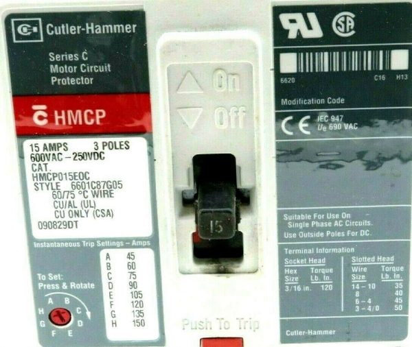 NEW CUTLER HAMMER HMCP015E0C CIRCUIT BREAKER SERIES C 3 POLE 15 AMP - Image 3