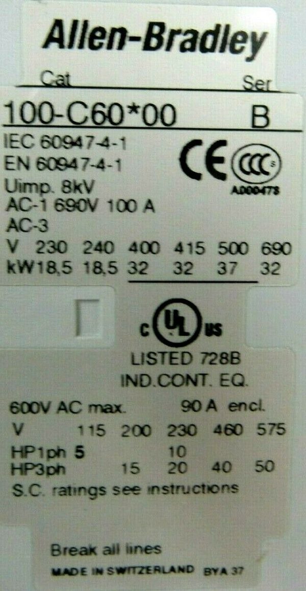 NEW ALLEN BRADLEY 100-C60D10 CONTACTOR SER B 100C60D10 - Image 4