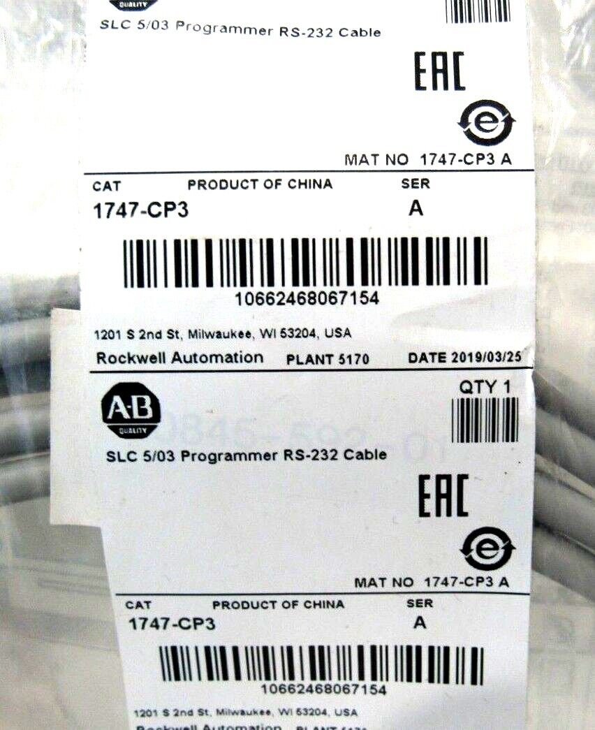 NEW ALLEN BRADLEY 1747-CP3 PROGRAMMER CABLE SER.A 1747CP3 - Image 3