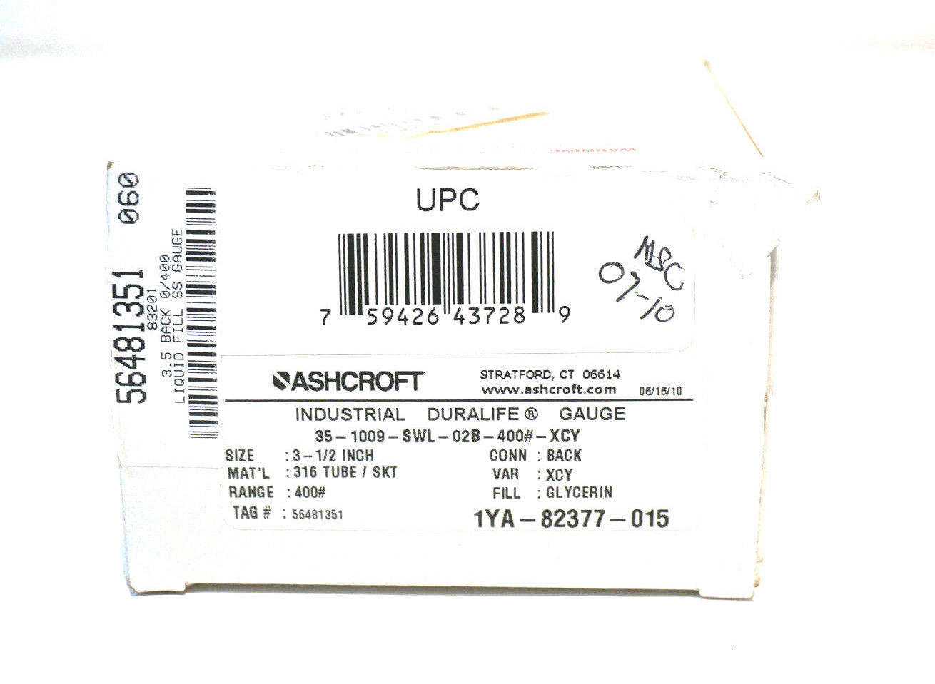 NEW ASHCROFT 35-1009-SWL-02B-400-XCY GAUGE 351009SWL02B400