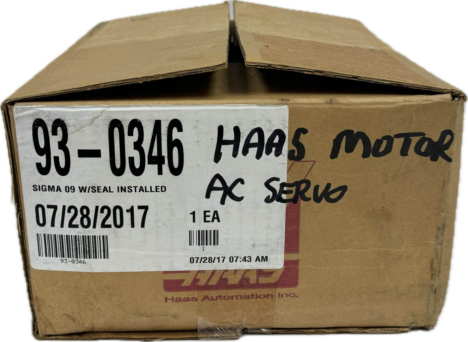 NEW HASS 93-0346 SERVO MOTOR SIGMA 09 W/ SEAL SGMG-09A2AB UTOPH