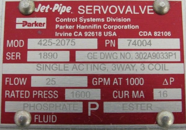 NEW PARKER JET-PIPE 425-2075 SERVO VALVE 74004 4252075 - Image 3
