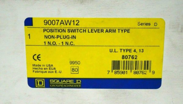 NEW SQUARE D 9007-AW12 POSITION SWITCH SER.D 9007AW12 - Image 3